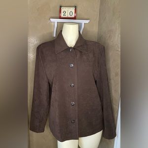 Vintage Briggs Blazer Jacket Womens Medium Faux Suede USA Washable Brown